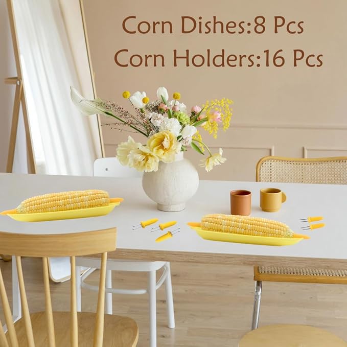Corn Dishes and Holders - 16 Pack Holders, 8 Pack Dishes - Stainless Steel, Perfect for Corn on the Cob