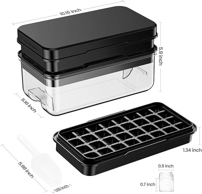 PHINOX Ice Cube Tray, Easy Release Ice Cube Trays with Lid and bin, Ideal for Cocktail Whiskey
