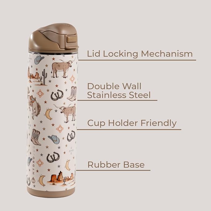 HydroJug Ease2o Water Bottle with Straw & Chug Lid, Stainless Steel, Vented Cap to Help Reduce Pressure, Water-Level Window, Cup Holder Friendly, Non-Slip Base – 24oz, Mesa