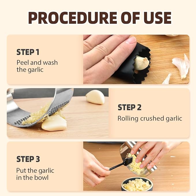 2026 New Garlic Press Rocker, Upgrade Garlic Press Stainless Steel, Portable Manual Stainless Steel Garlic Press Rocker, Innovative Garlic Crusher with Peeler and Scraper (1)