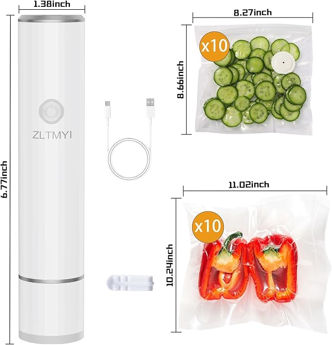 Handheld Vacuum Sealer for Food,Compact Portable Vacuum Sealer Machine Include Reusable Vacuum Sealer Bags Ideal for Preservation Fresh,Sous-Vide,Meal Prep and Food Storage(20 M+L ZZ)
