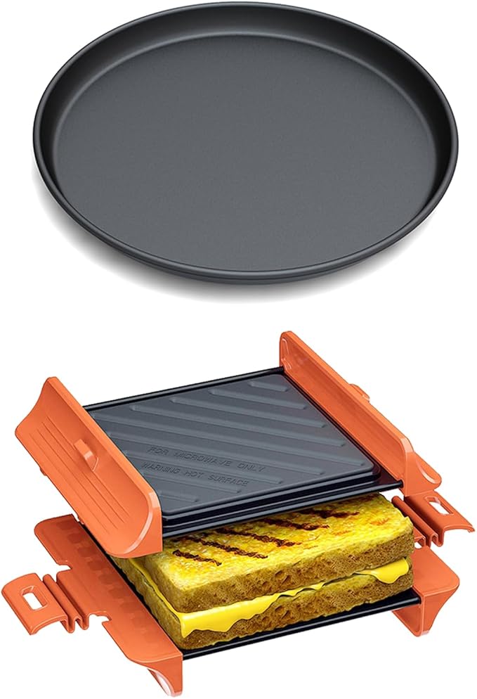 MACONEE 10" Universal Microwave Crisper & Panini Press Sandwich Maker - 2-in-1 Cookware Set for Perfect Crispy Pizza, Chicken Nuggets & Toast | Fast Grilling