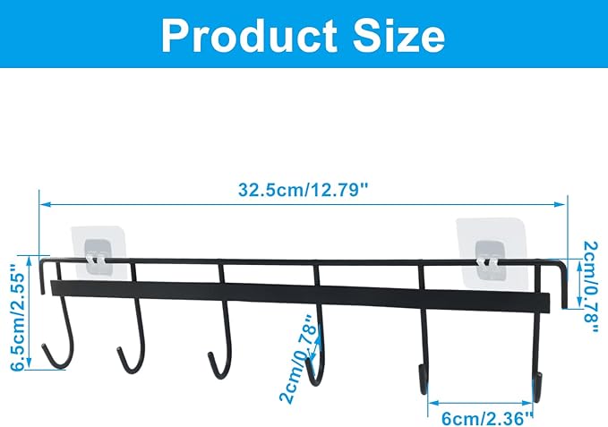 2 Pcs Kitchen Utensil Rack with 4 Adhesives - Adhesive Kitchen Utensils Hanging Rack Utensil Holder for Kitchen, Bathroom, and Bedroom(Black)