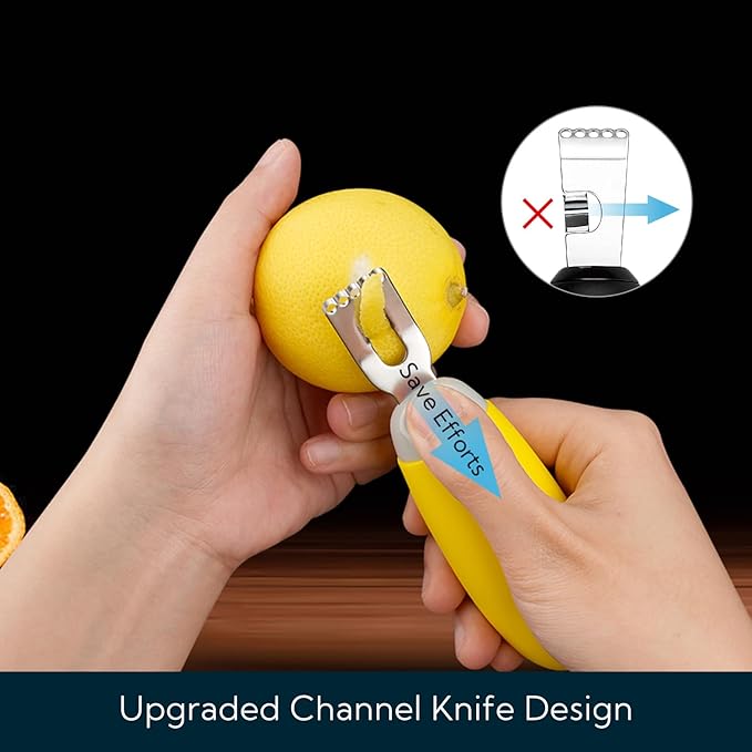 KITCHENDAO Citrus Lemon Peeler Zester Tool to Save Effort, Ultra Sharp Lemon Rind Twist Peeler Tool Bar Bartender Lime Stripper for Cocktails Kitchen, Yellow