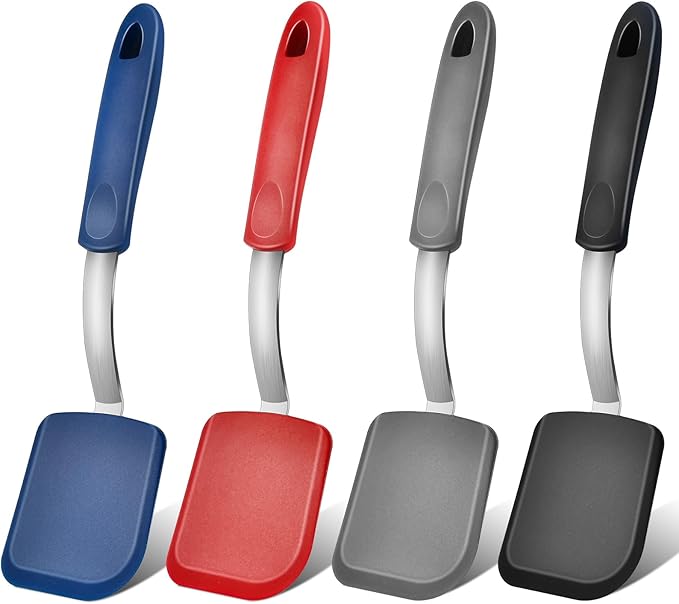 4 pcs Silicone Spatula, Heat Resistant Silicone Cookie Spatula Turner, No Scratch Flipper Baking Utensils, Small Spatulas Turner for Nonstick Cookware, Pancake (Gray, Blue, Black, Red)