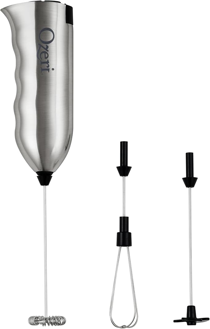 Ozeri Deluxe Milk Frother & Whisk in Stainless Steel, with Stand and 4 Frothing Attachments