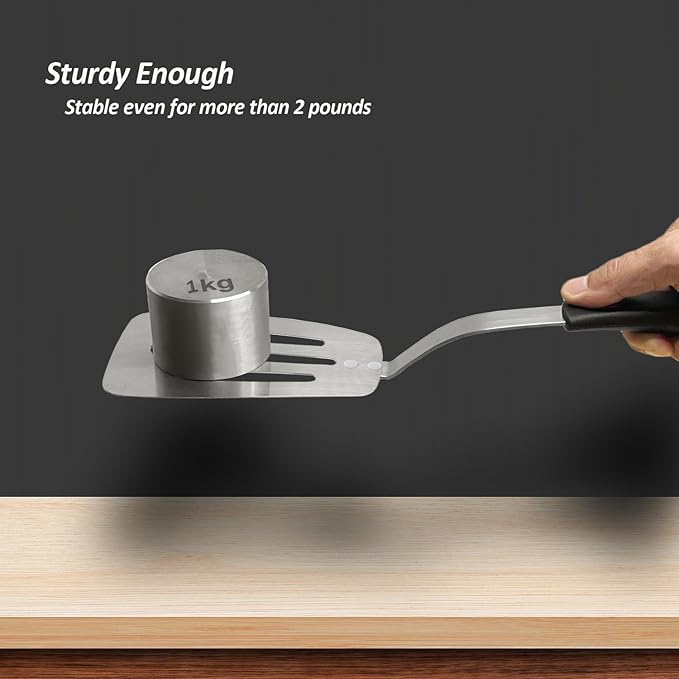 Stainless Steel Flexible Spatula Turner, Thin Slotted Metal Spatula for Cast Iron Skillet, Thin Blade and Heat Resistant Silicone Handle, Great for Egg, Cookie, Meat, Crep, Large