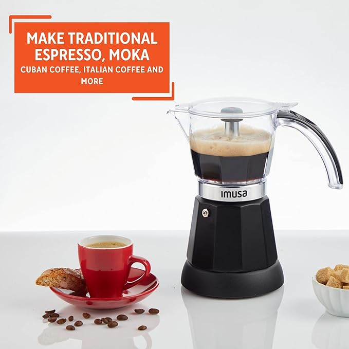 IMUSA 6 or 3 Cup Electric Espresso Maker Black Coffee Machine for Cuban Coffee, Moka and Espresso Drinks