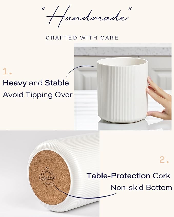 getstar Large Rotating Utensil Holder for Kitchen Counter,7.2"+5.4" Ceramic Utensils Crocks Set for Countertop Large & Small Utensil Organizer for Spatula Farmhouse Kitchen Decor