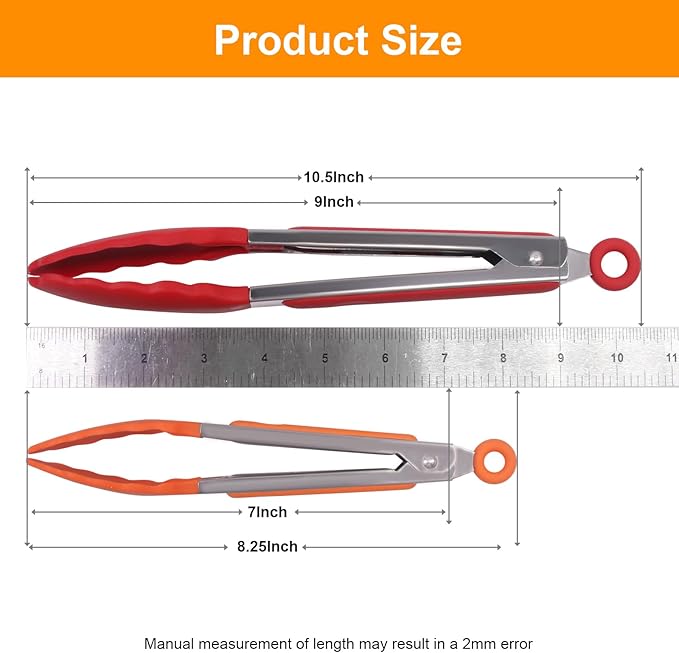 Kitchen Tongs with Silicone Tips - ForTomorrow Set of 5, 7 9 Inch Premium Silicone Tipped Tongs for Cooking Heat Resistant, Serving Food, BBQ