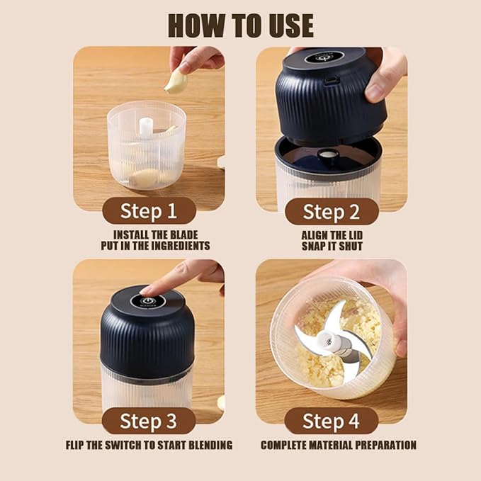 Electric Garlic Chopper, Mini Portable Veggie Chopper, Electric Onion Grinder with 6 Sharp Blade, Mini Food Processor with Container for Mashing Onion, Garlic, Chili, Ginger (2PCS*Blue)