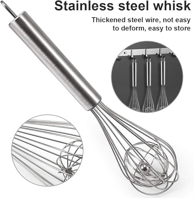 3 Pack 9, 10, 12 inch Balloon Whisk Double Balloon Wire Whisk Blending Whisking Beating Stirring Egg Beater Stainless Steel(with inside Ball)
