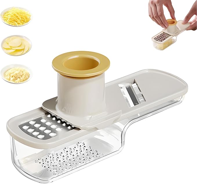 Mini Garlic Slicer Multi-Functional Mandoline Slicer Veggie Garlic Ginger Grinder Vegetable Mandoline Cutter Veggie Shredder with Container (White)