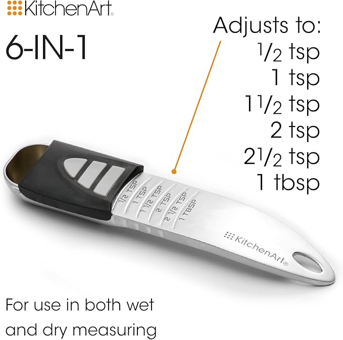 KitchenArt Pro Adjustable Measuring Set, Includes Adjustable Tablespoon, Teaspoon, and 2 Cup Measuring Cup