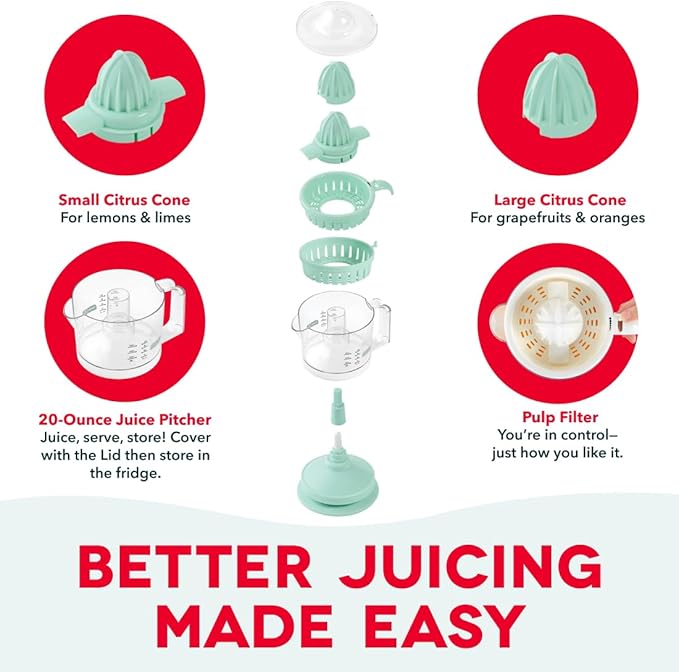 DASH Citrus Juicer, Dual Citrus Cones, 20 fl. oz. Capacity, 25 Watts