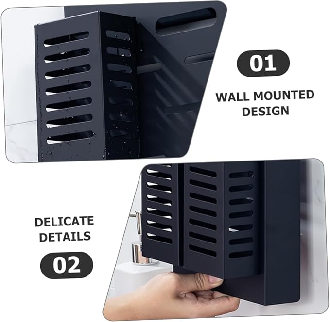 Stainless Steel Kitchen Cutlery Holder Wall Mounted Utensil Shelf with Hooks Multifunctional Storage Rack for Kitchen Utensils and Knives Black