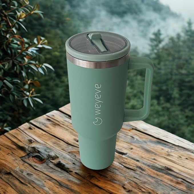 40oz Tumbler with Handle, Flip Straw, and Leak-Proof Lid – Stainless Steel Double Wall Insulated Travel Mug (Jade Green)