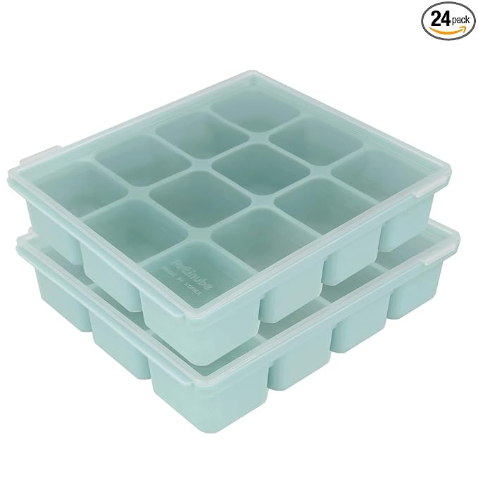 Baby Food Storage Silicone Cubes with Clip-On Lid Freezer Tray Baby Food Soups Purees Ice Safe Design Made in Korea(12cubes 1.5oz, Ocean Blue Set of 2)