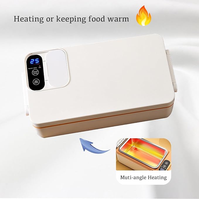 BJLIFE Cordless Electric Heated Lunch Box, Rechargeable Battery Powered Food Heater, 1L Portable Self Heating Food Warmer with Stainless Steel Inner Liner & Insulated Bag, for Men Women Work Travel
