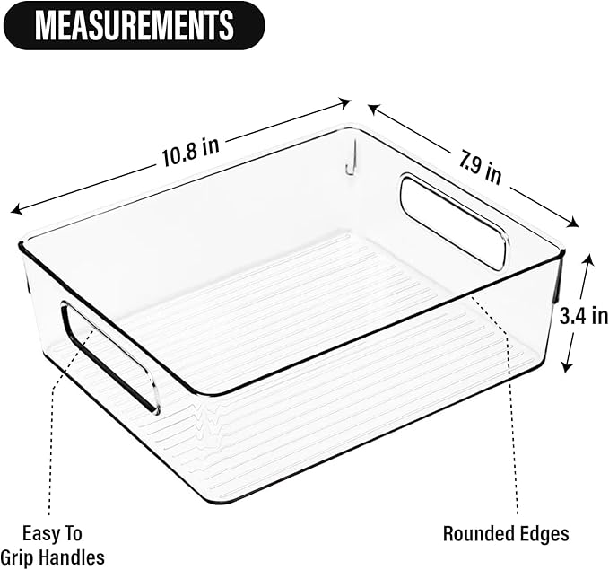 Clear Plastic Storage Bins, Home Bathroom Laundry Room Freezer Refrigerator Pantry Organizers and Storage Containers Fridge Organizer Bins Kitchen Organization Cabinet Medicine Bin for organizing