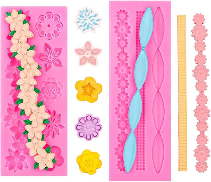 Baroque Silicone Molds Baroque Style Curlicues Scroll Lace Fondant Silicone Mold Scroll silicone Baroque Mold Relief Flower Lace Mould for Wedding Birthday Cake Decoration (Scalloped Wave 2)