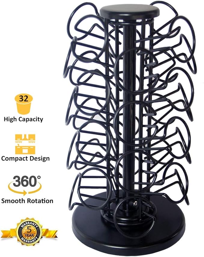 BLACKSMITH FAMILY Capacity of 32 Pods K Cup Holders,K Cup Holder, K Cups Holder,K Cup Carousel, Coffee Pods Holder Storage Organizer Stand,No Assembly Required,Black