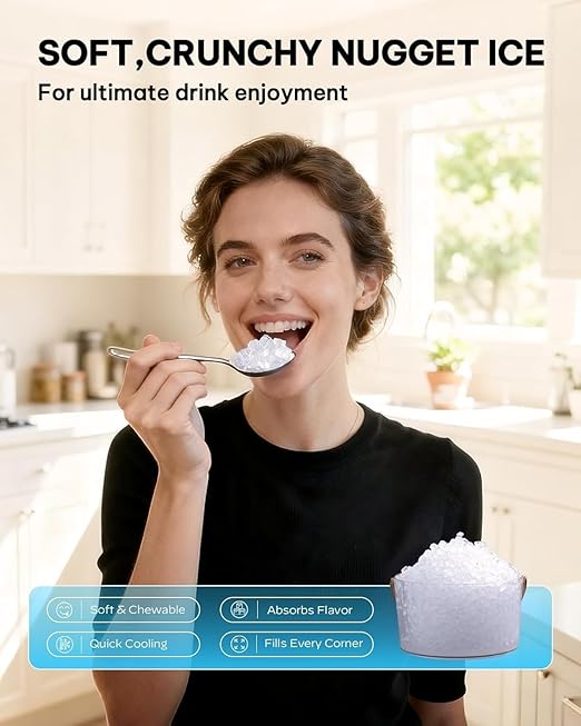 Silonn Nugget Ice Maker Countertop-Soft Chewable Pebble Ice Machine with One-Click Operation & Self-Cleaning Function, 33lbs Ice Per 24 Hours, Stainless Steel Design for Home, Kitchen & Bar
