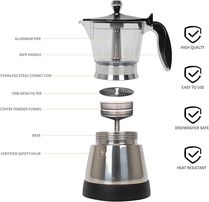 LAOION Cafeteras Electricas Modernas Moka Pot, Italian Coffee Espresso Machine, 6 Cup Cuban Coffee Maker with Detachable Base & Overheat Protection, Greca Electrica De Cafe Gift for Travel