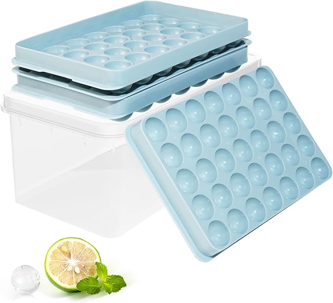 Ice Cube Trays with Lid and Bin, 1.0 IN Small Round Ice Cube Mold for Freezer - Easy Release Stackable Ice Ball Maker for Cocktail, Whiskey and Drinks,BPA-Free(1.0in/70 balls&box)
