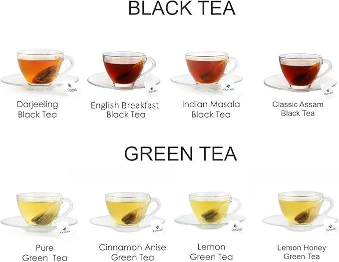 Octavius Tea Gift Set - Assorted Black & Green Tea Bags in Wooden Box | 6 Flavors, 90 Count | Premium Tea Sampler for Women & Men | Wellness Gift, Holiday, Birthday, Office, Corporate Gifting