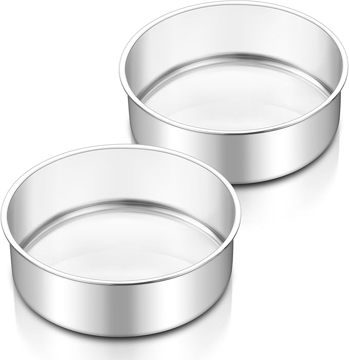 TeamFar 6 Inch Cake Pan, 2 Pcs Round Tier Cake Pan Set Stainless Steel for Baking Steaming Serving, Fit in Oven Pot Air Fryer, Healthy & Heavy Duty, Mirror Finish & Easy Clean, Dishwasher Safe