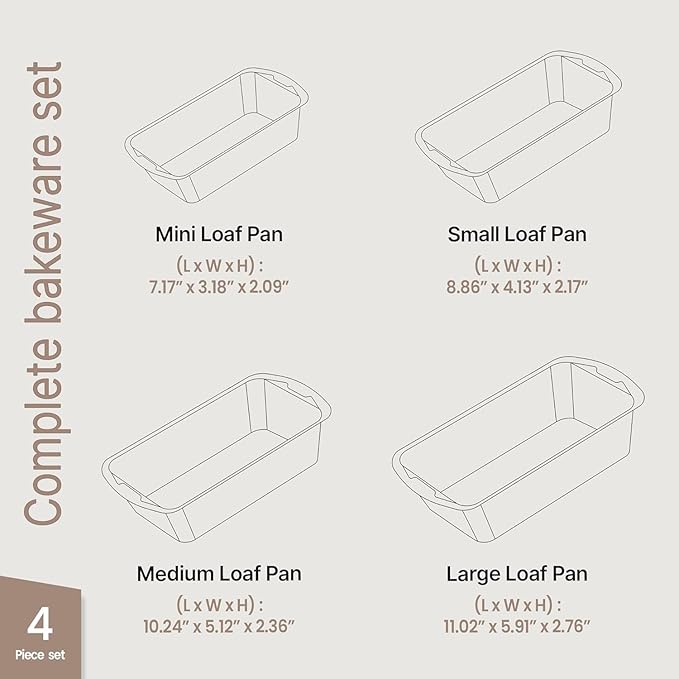 Nonstick Loaf Pan Set Pack of 4, 7" to 11" Large Baking Bread Pan, Oven Safe Up to 450°F, PFOA, PFOS, PTFE Free, Space Saving Stackable Design, Stain Resistant, Dishwasher Friendly, Gray Marble