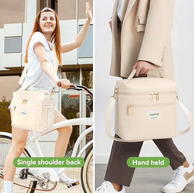 Voova Stainless Steel Lunch Box with Lunch Bag for Women Men Adult, (42oz/1200ml) Leakproof Metal Bento Box with Free Sealing, Insulated Lunchbox for School Work, Beige