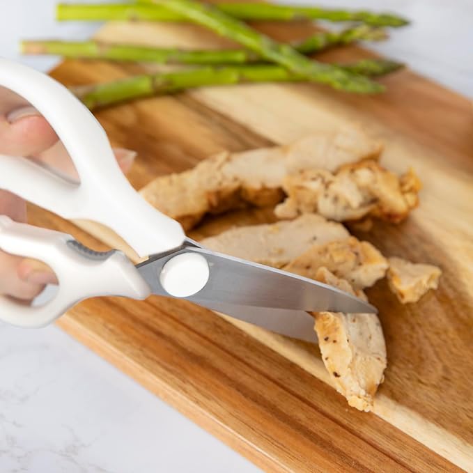 Rae Dunn Kitchen Scissors- Stainless Steel Kitchen Shears, Cooking Scissors for Cutting Meat, Chicken, Herbs and Produce with Blade Cover and Soft Grip Handles (Multi 2 Pack)