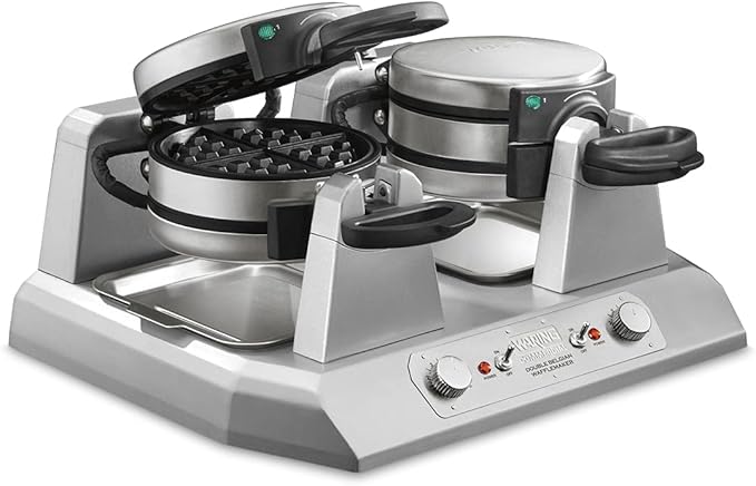 Waring Commercial WW300BX Double Side by Side Belgian Waffle Maker, Coated Non Stick Cooking Plates, Produces 75 Waffles Per Hour,208V, 2700W, 6-15 Phase Plug
