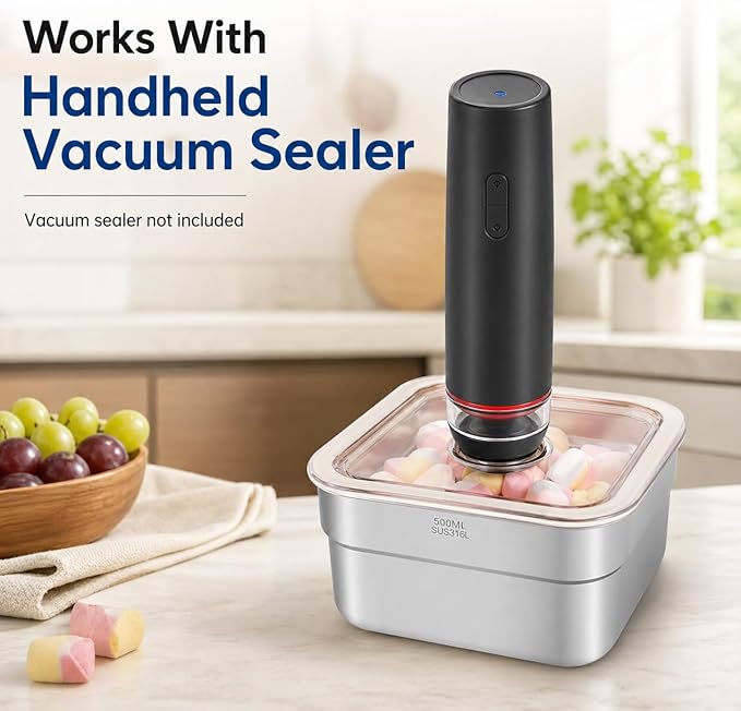 Vacuum Sealed Food Storage Container with Air Valve (1000ml)，Works With Handheld Vacuum Sealer Machine(Vacuum Sealer Not Included)