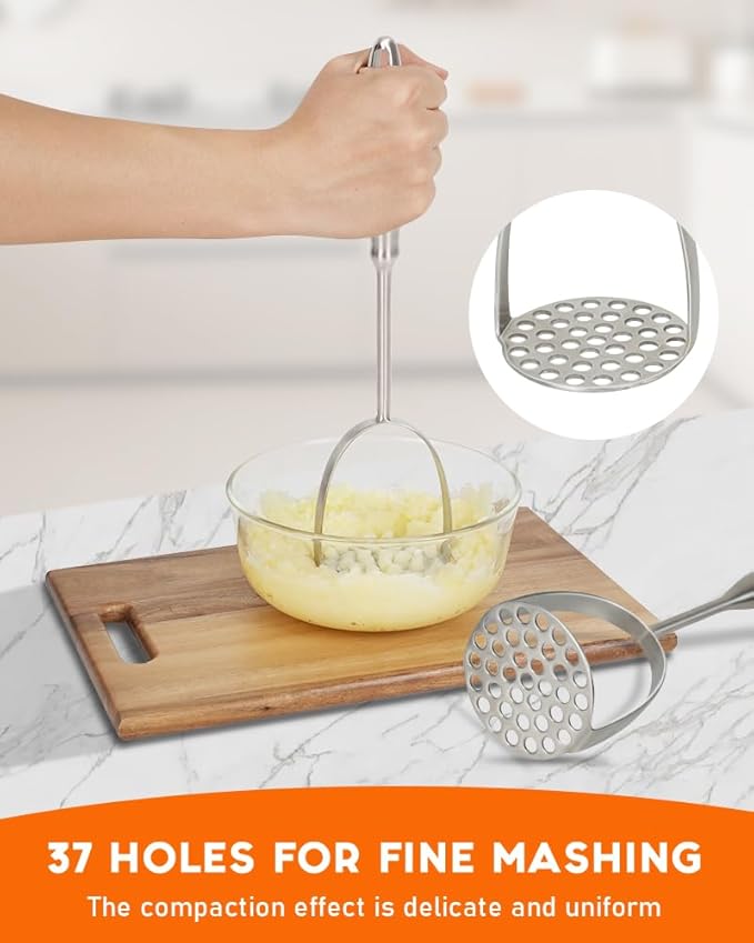 Brigii Potato Masher, Dual Arc for Easy, Labor-Saving Mashing, 304 Stainless Steel, Sturdy and Durable One-Piece Potato Press, Dishwasher Safe, for Potatoes and More