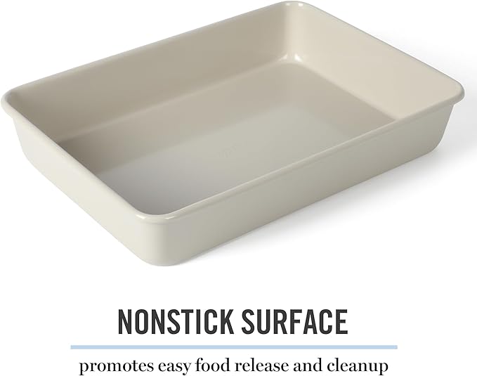 Martha Stewart Gallen 13 x 9 Inch Rectangular Nonstick Carbon Steel Cake and Baking Pan – Cool Grey, Durable Bakeware for Even Cooking and Easy Release