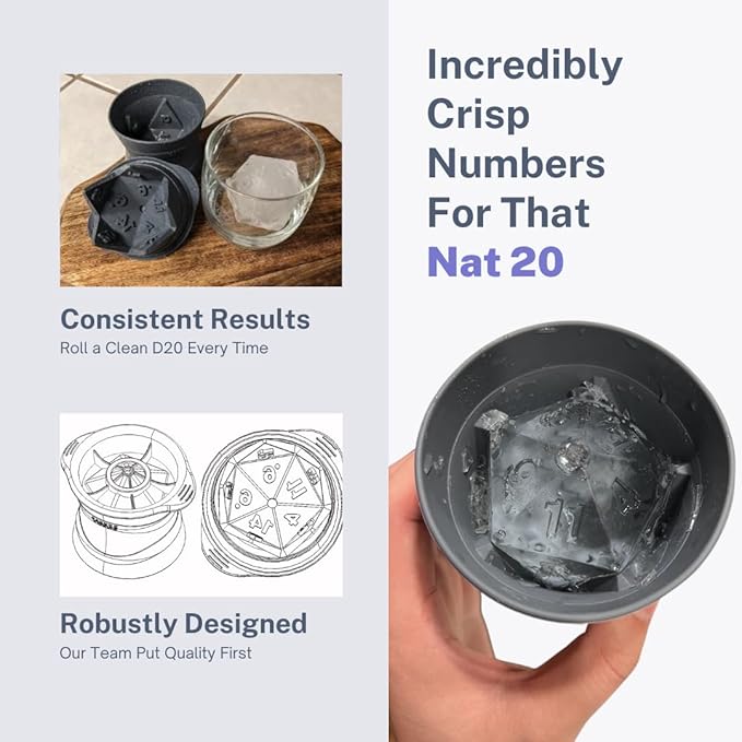 D20 Dice Shaped DND Fantasy Whisky Ice Cube Mold - Roll for Refreshment, Level Up Your Drinks with this Perfect Present for TTRPG Fans, Gamers, Geeks and Nerds