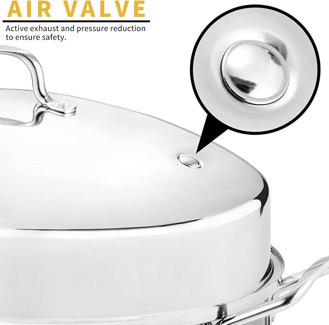 JY COOKMENT 22" Large Roasting Pan with Rack and Lid,Oval Turkey Roaster Pan for oven,Stainless Steel Roasting Pan with rack,Best Gift for Mother or Father.