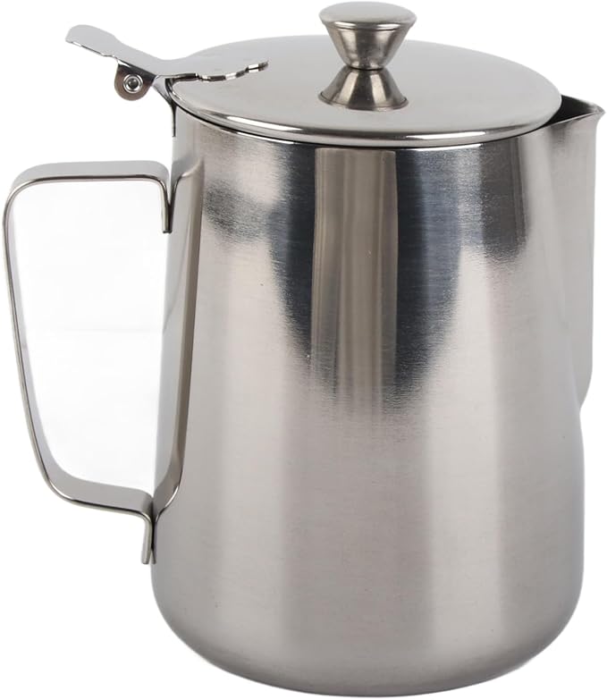 Stainless Steel Coffee Cup, Milk Frothing Jug, Latte Pitcher with Lid, 1000ml Frothing Cup for Baristas, Stainless Steel Mug for Hot & Cold Drinks