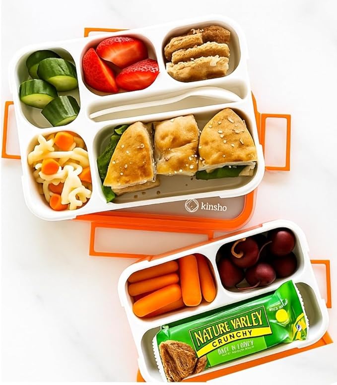 Bento Box Lunch Boxes and Snack Containers for Kids Girls Boys | Leakproof Portion Container Kits Bpa Free | Pack Set Of 4 | Teal Orange Large + Mini, Value 4 Pack