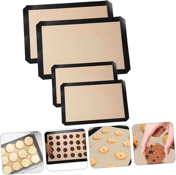 Cabilock 4pcs Silicone Fiberglass Baking Mat Heatproof Oven Mat Nonstick Baking for Cookie Biscuit Pizza Making
