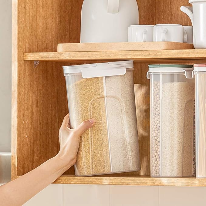 Poeland Storage Jars Canisters with Built-in partition / 4 compartments for Spaghetti Pasta Noodles Cereal - White 2Pack