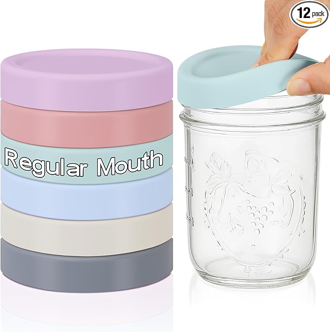 Teenyyou 12 Pcs Silicone Wide Mouth Lids Mason Jar Lids Thickened Leak Proof Lid for 86 mm All Wide Mouth Mason Jars, Reusable Large Canning Jar Caps(Morandi)