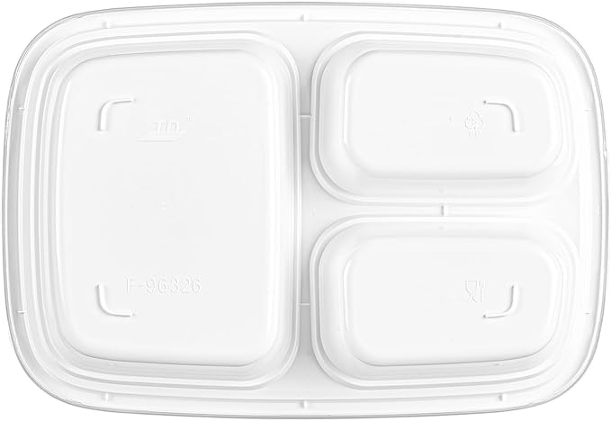 Restaurantware Asporto 26 Ounce Compartment Take Out Boxes, 100 Microwavable Meal Prep Containers - 3 Compartments, With Clear Plastic Lids, White Plastic Food Containers, Do Not Contain BPA
