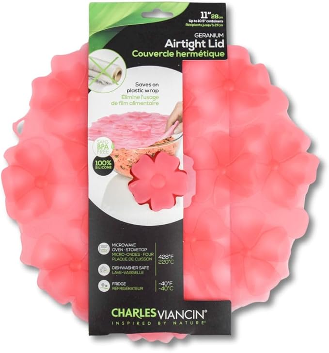 Charles Viancin Silicone Lids - Geranium Silicone Bowl Covers/Airtight Pan Lid (11 Inch Candy Pink)