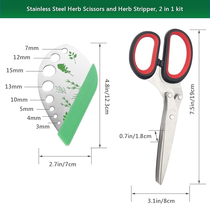 Luxiv Stainless Steel Scissors with Herb Stripper, 5-Blade Set and Cleaning Comb (Black)