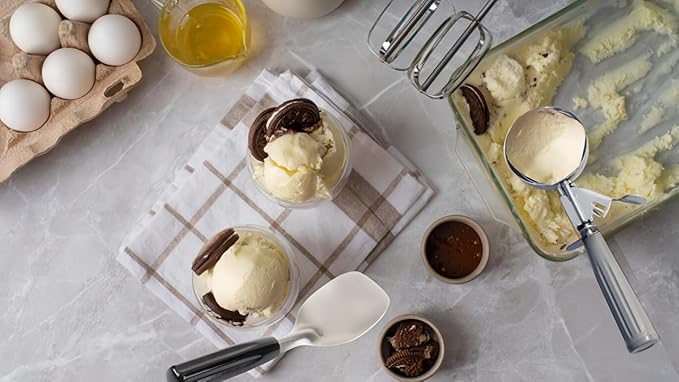Professional Ice Cream Scoop Set, Stainless Steel Trigger Release Portion Scoop and Classic Ice Cream Spade Design for Frozen Treats,Baking Cookie Dough