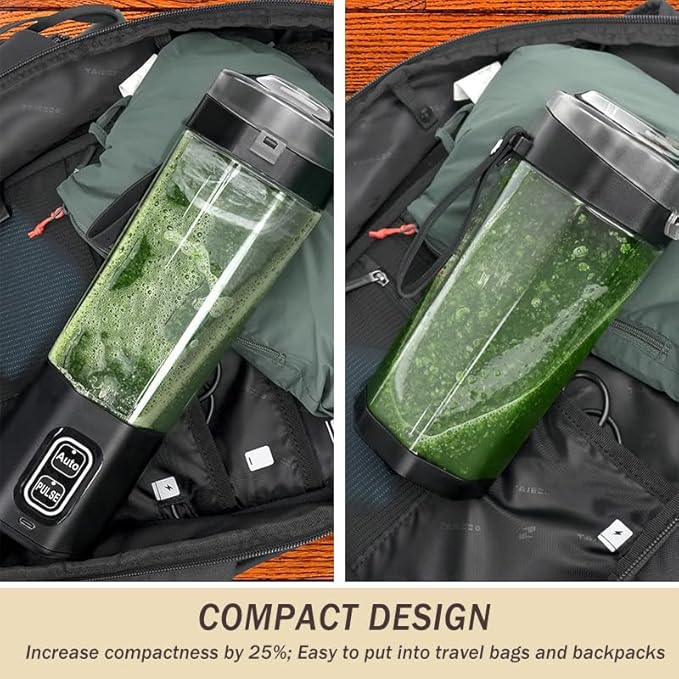Portable Blender for Shakes and Smoothies USB Rechargeable, 24oz Personal Blender with 6 Blades and Lid, IPX8 Waterproof & Self Cleaning Mini Juicer Cup Blenders for Travel, Home, Office, Camping